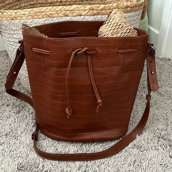 Sezane Farrow Camel Croco Bucket Bag - Picture 6 of 16